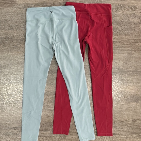 Athleta Girl Leggings XL 14 Youth Set of 2 Green Maroon/Red - Picture 4 of 6